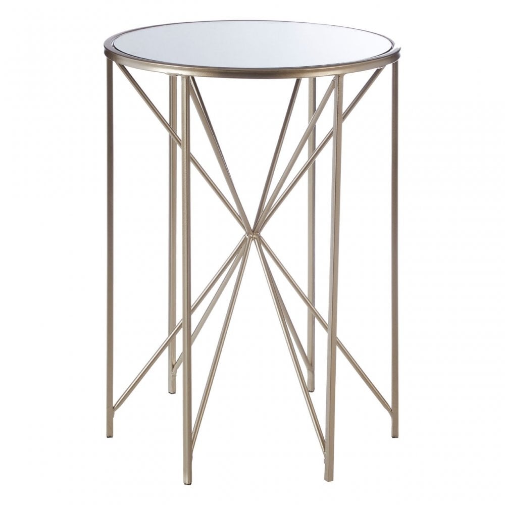 Arcana Rounded Side Table, Iron, Mirrored Glass, Champagne
