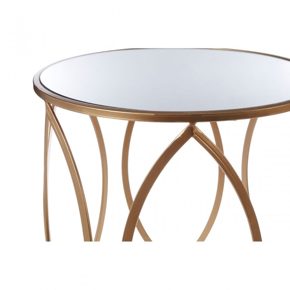 Calias Set of 2 Side Tables, Iron, Mirrored Glass, Gold