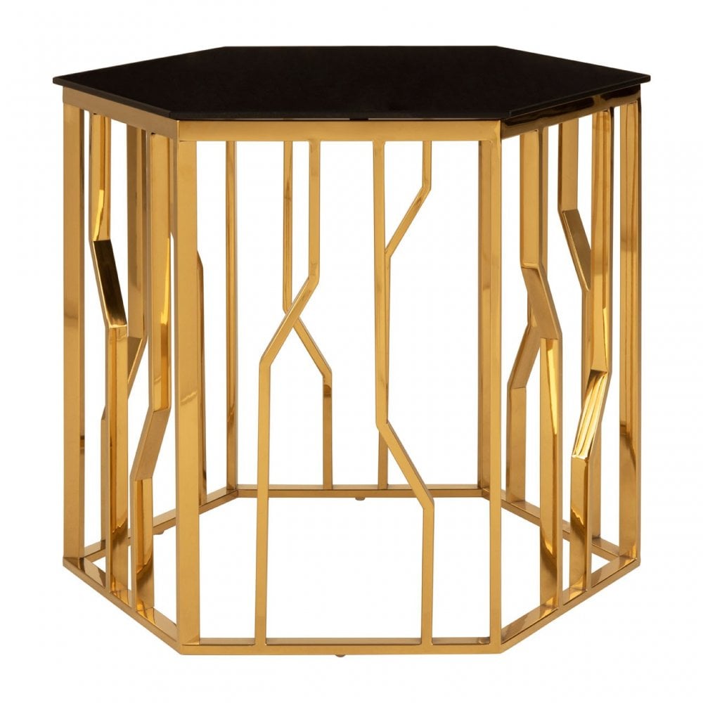 Camperian Black Glass Side Table, Stainless Steel, Glass, Gold