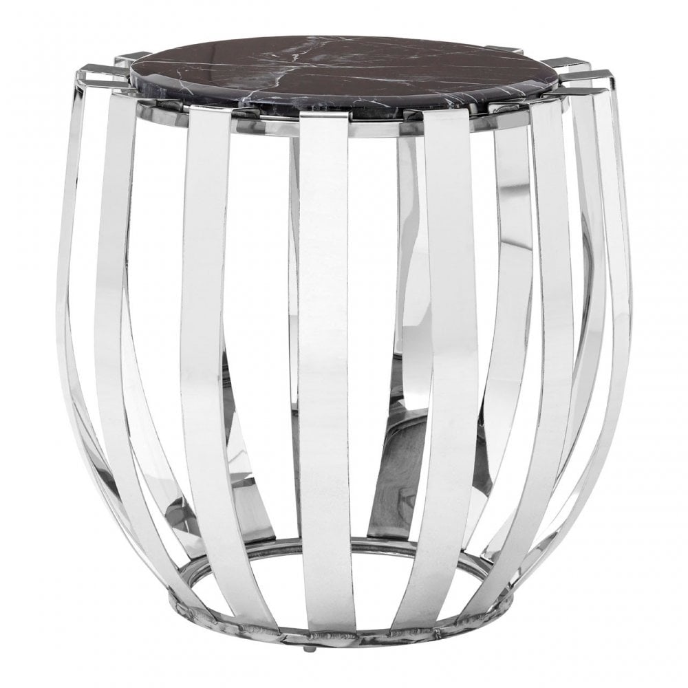 Camperian Black Marble Side Table, Stainless Steel, Glass, Black