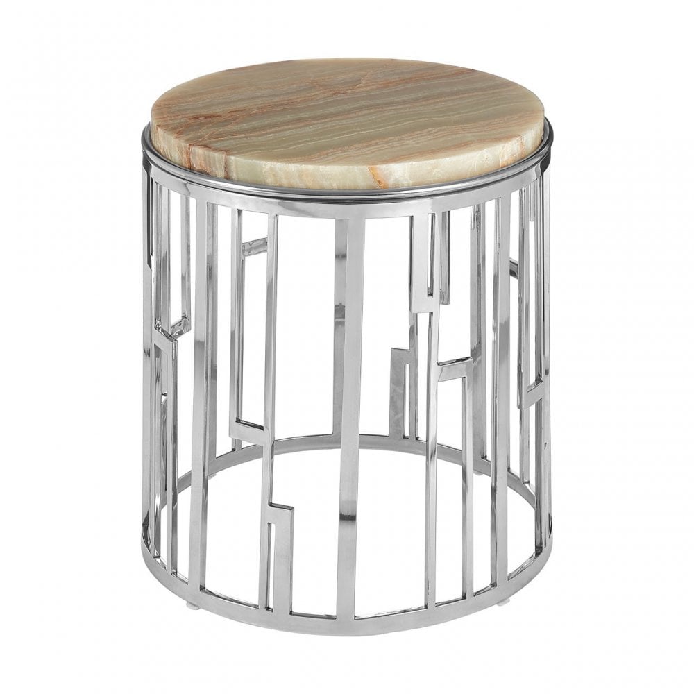 Artefacto Onyx Stone Side Table, Onyx Stone, Stainless Steel, Natural