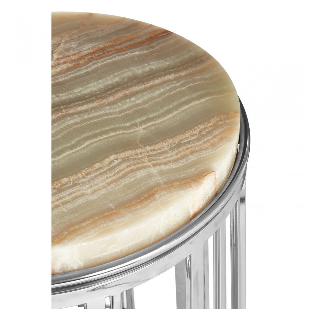 Artefacto Onyx Stone Side Table, Onyx Stone, Stainless Steel, Natural