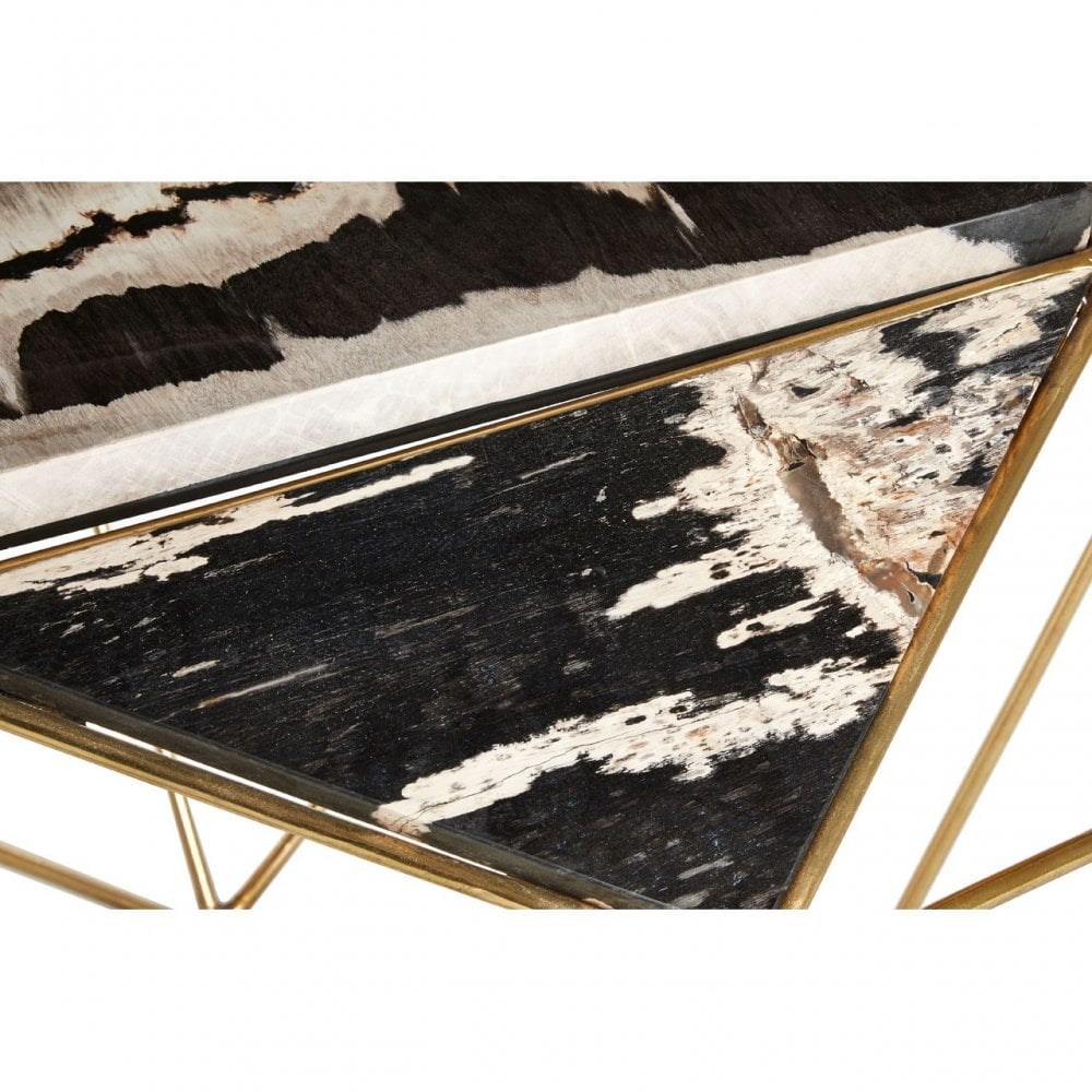 Artefacto Dark Petrified Wood Side Table, Iron, Petrified Wood, Brass