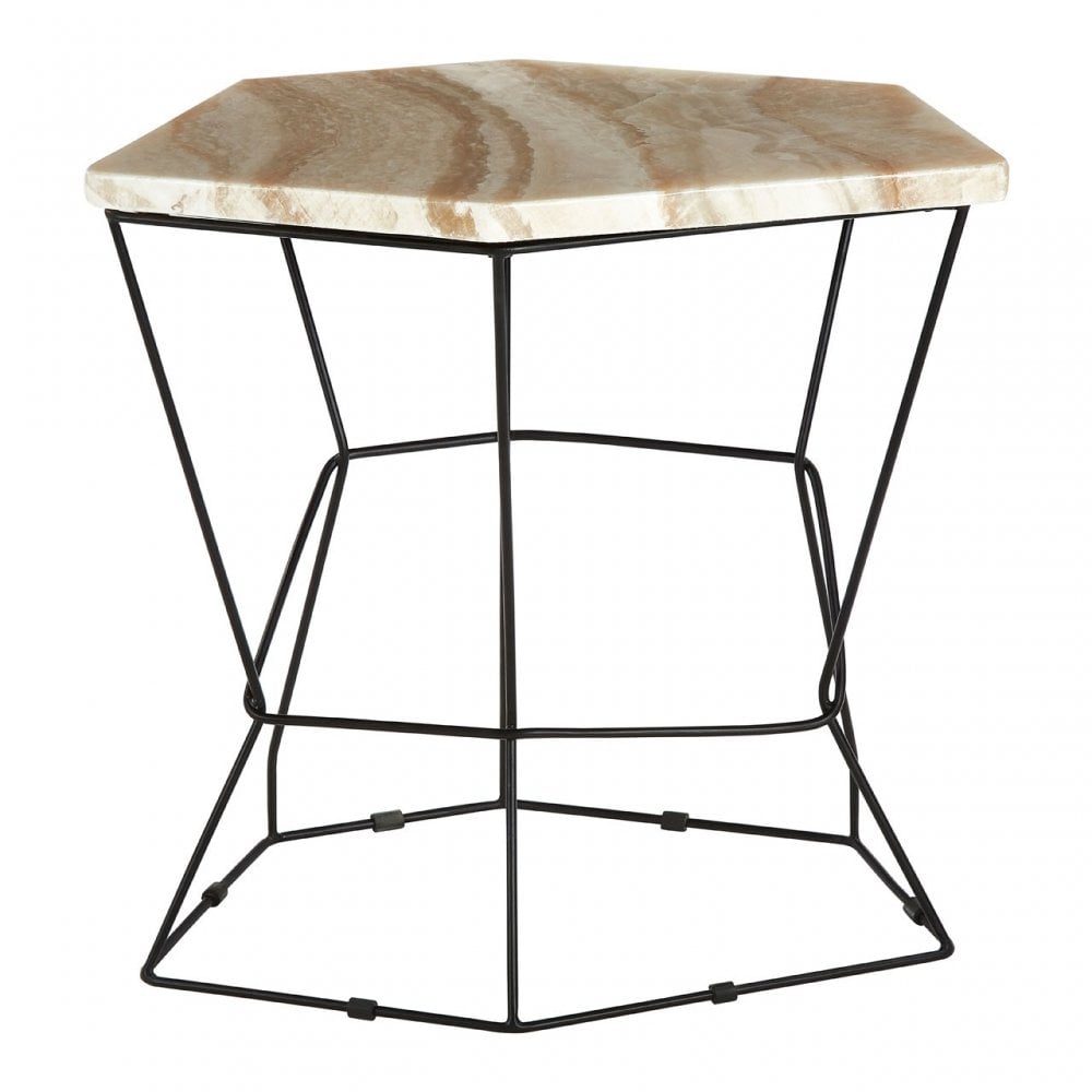 Artefacto Side Table with Patterned Top, Iron, Onyx Stone, Natural