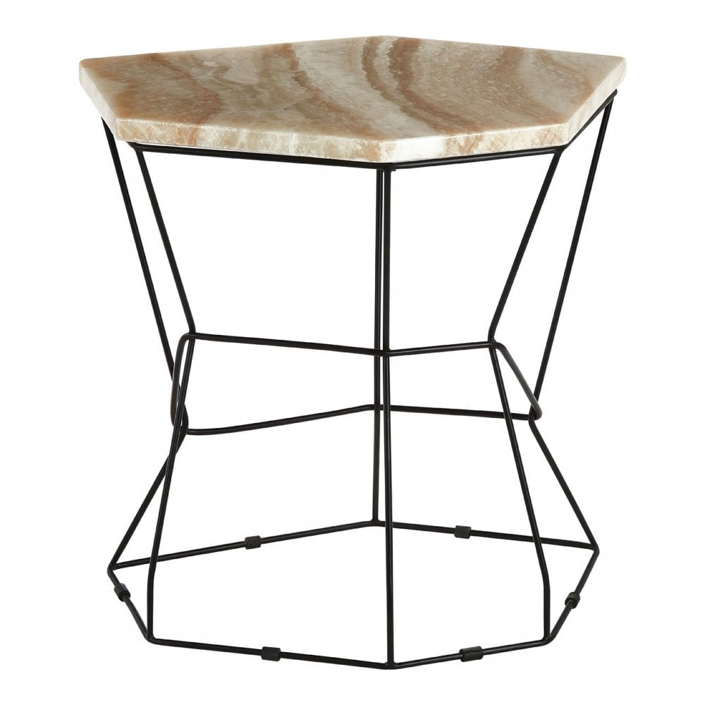 Artefacto Side Table with Patterned Top, Iron, Onyx Stone, Natural