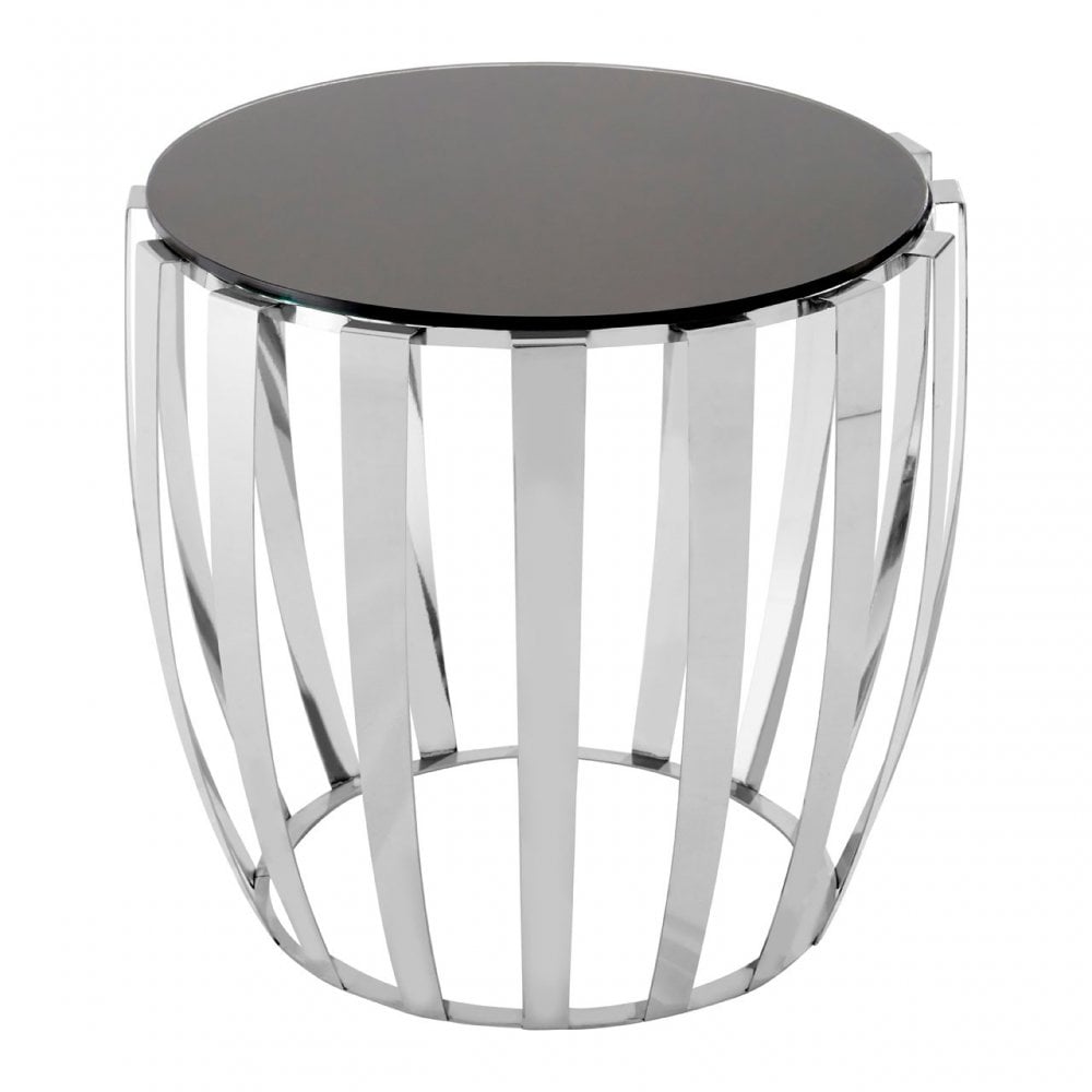 Yasmin Stainless Steel Side Table, Stainless Steel, Glass, Silver