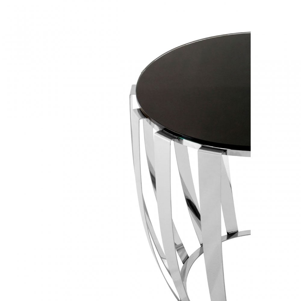Yasmin Stainless Steel Side Table, Stainless Steel, Glass, Silver