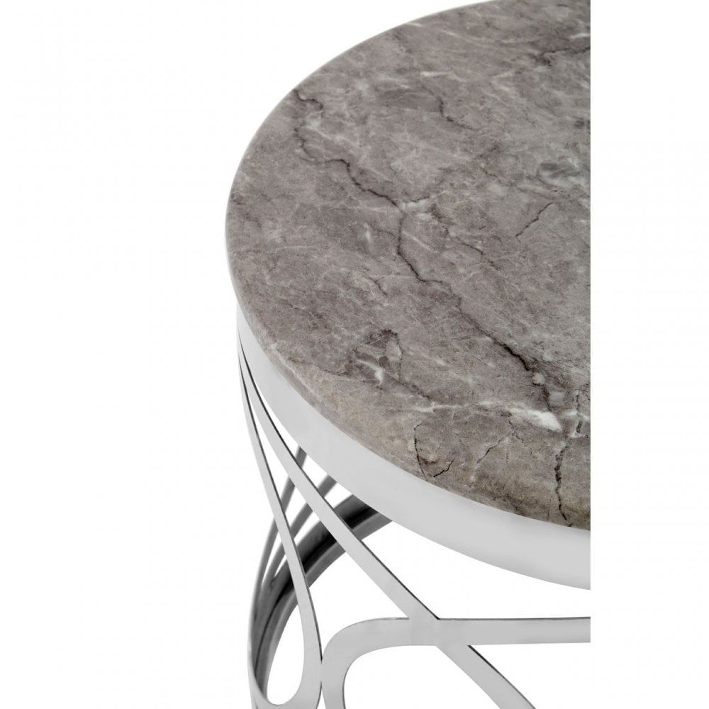 Yasmin Marble Side Table, Marble, Stainless Steel, White