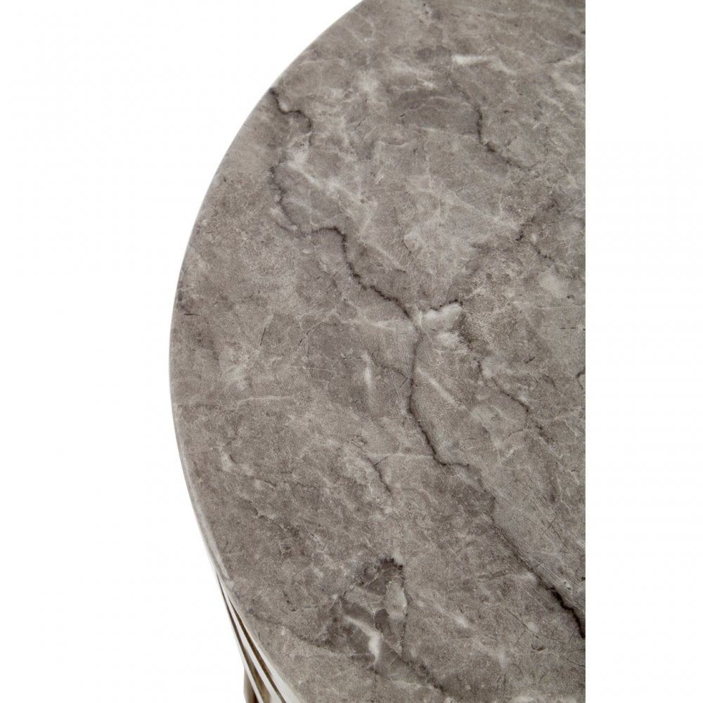 Yasmin Marble Side Table, Marble, Stainless Steel, White