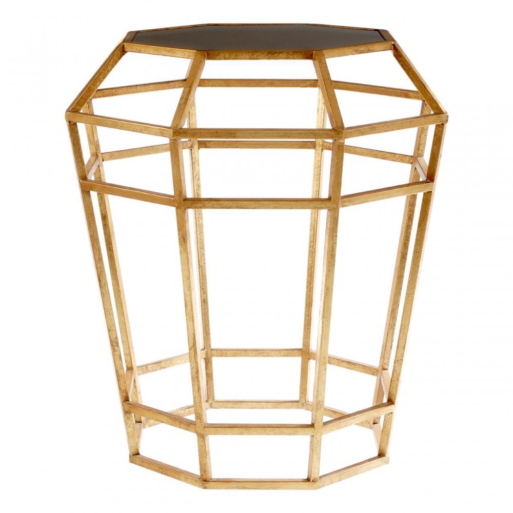Zodiac Drum Shaped Table, Glass, Gold