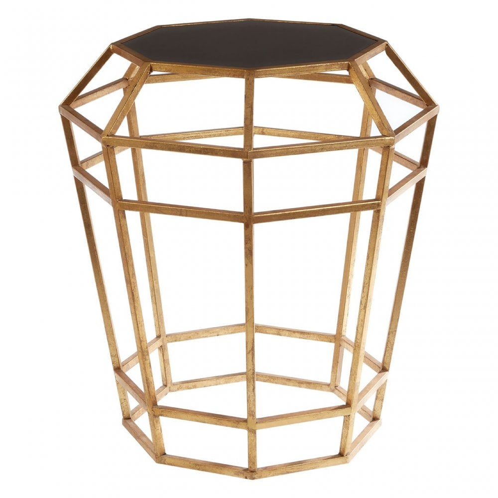 Zodiac Drum Shaped Table, Glass, Gold