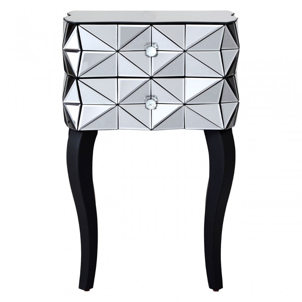 Soho 2 Drawer 3D Side Table, Wood, Mirrored Glass, Wood, Silver