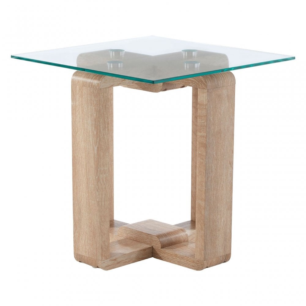 Barton Side Table Clr, Wood, Tempered Glass, Natural