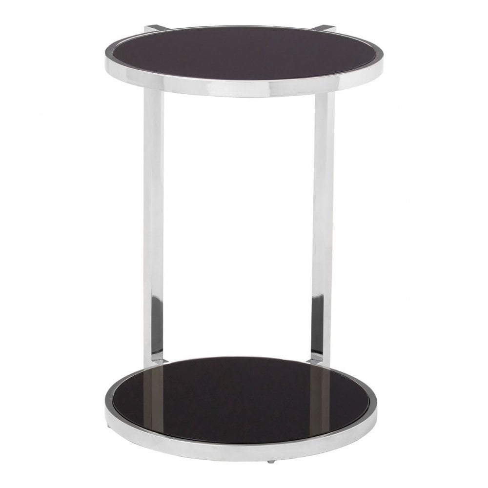Donal Side Table with Rounded Base, Steel, Tempered Glass, Silver