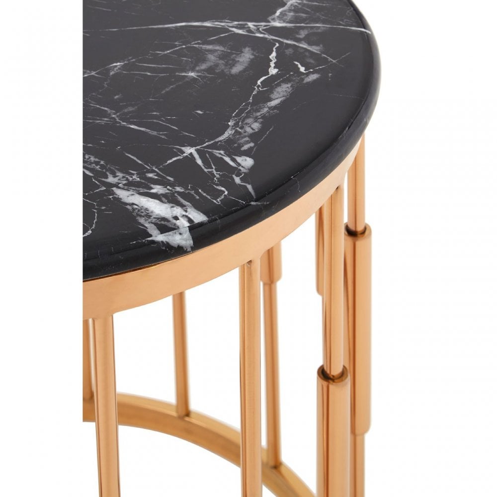 Camperian Round Copper Finish Side Table, Marble, Stainless Steel, Gold