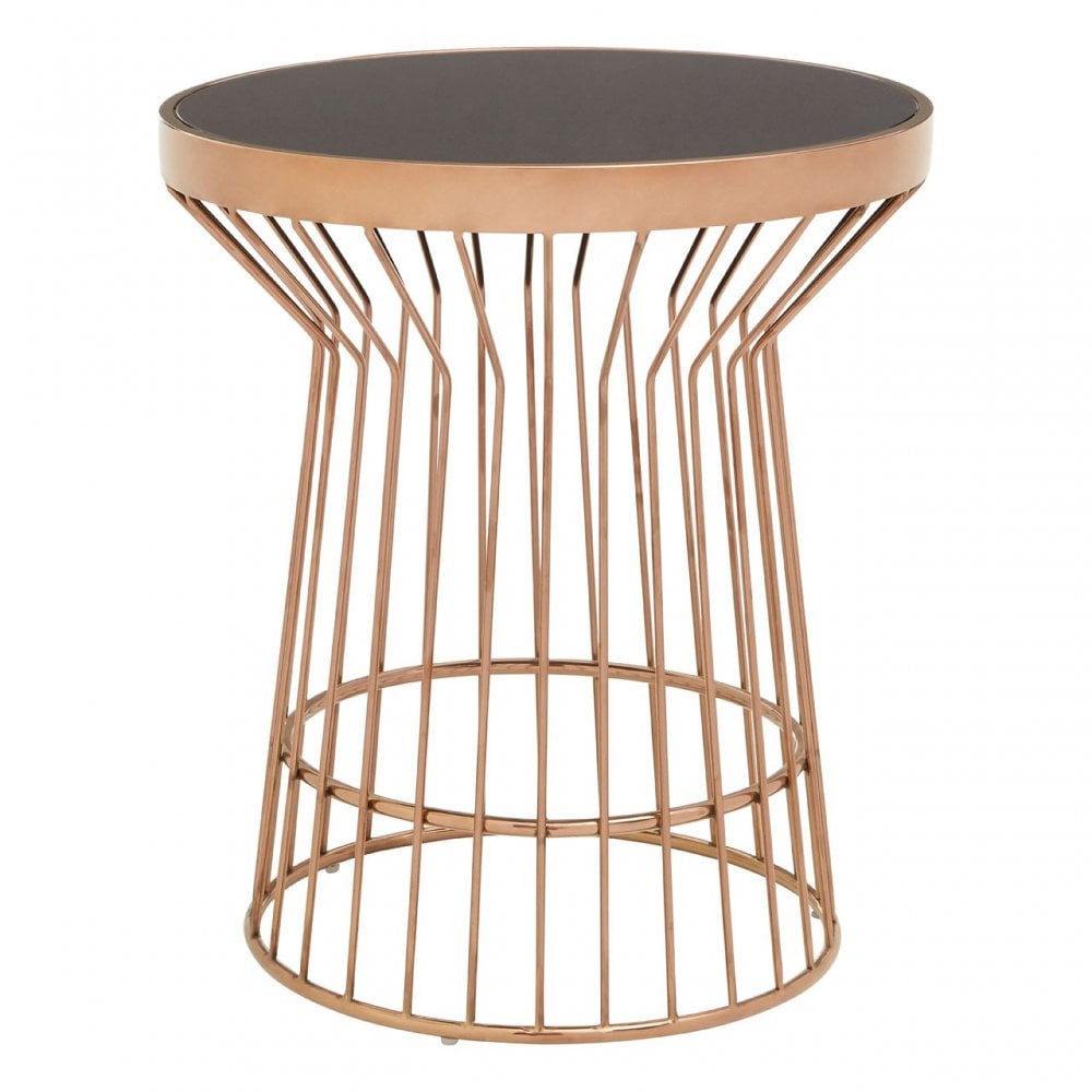 Camperian Copper Finish Round Side Table, Stainless Steel, Glass, Copper