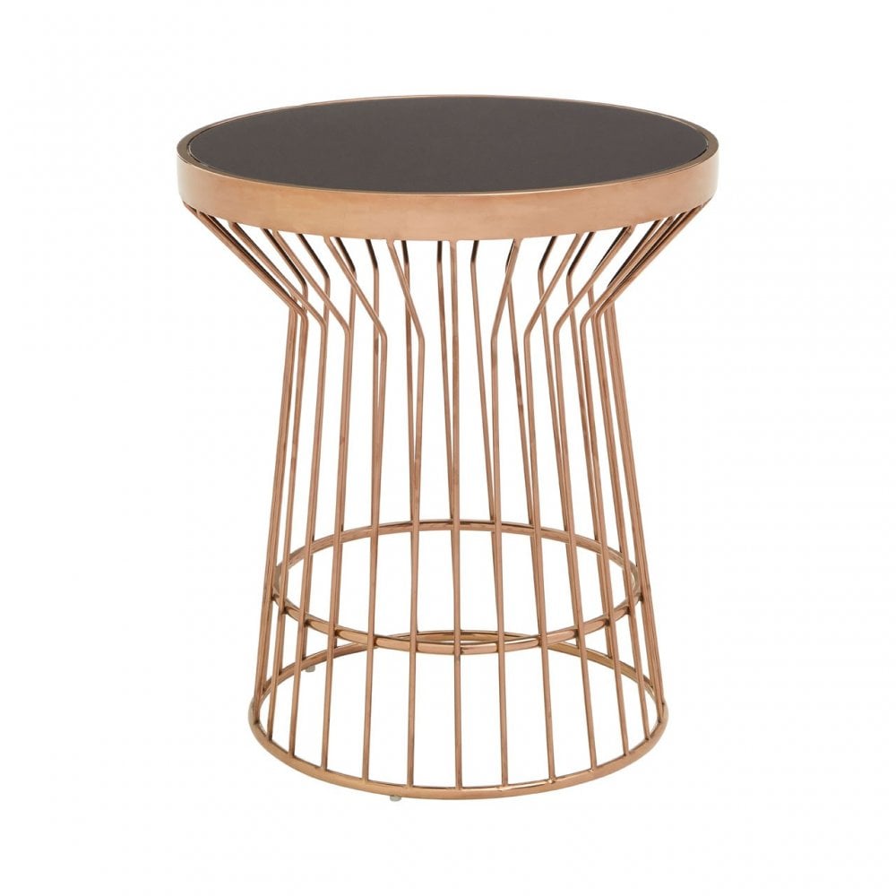 Camperian Copper Finish Round Side Table, Stainless Steel, Glass, Copper