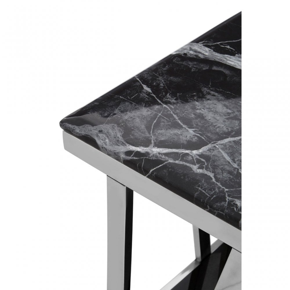 Pantino Side Table with Black Marble Top, Marble, Stainless Steel, Black