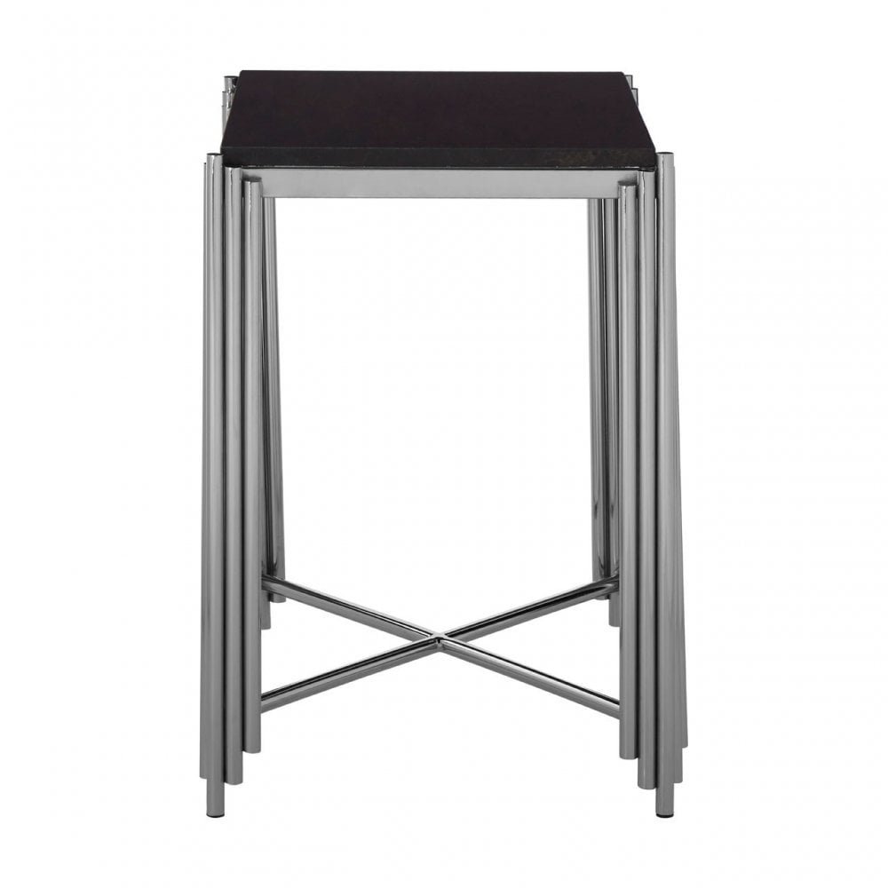 Clarice Side Table, Granite, Stainless Steel, Black