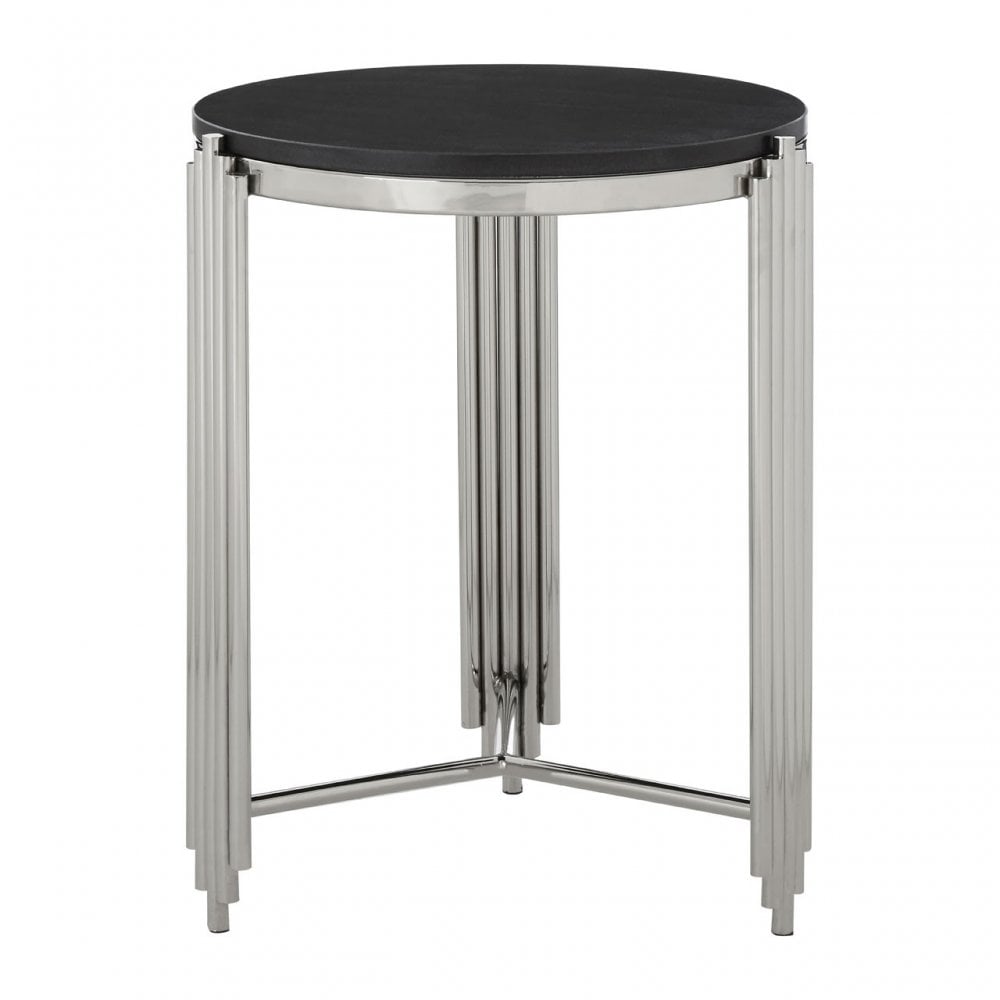 Clarice Round Side Table, Granite, Stainless Steel, Black