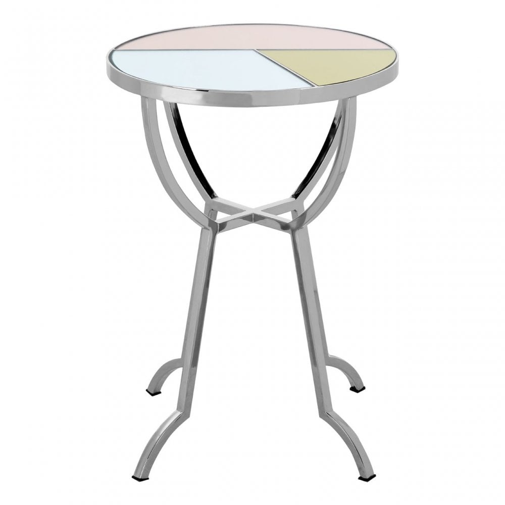 Sudia Round Side Table, Mirrored Glass, Stainless Steel