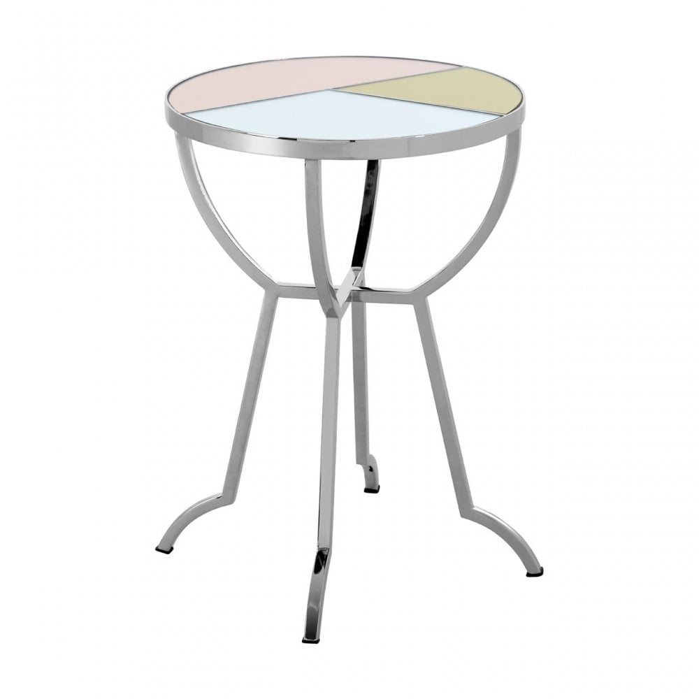 Sudia Round Side Table, Mirrored Glass, Stainless Steel