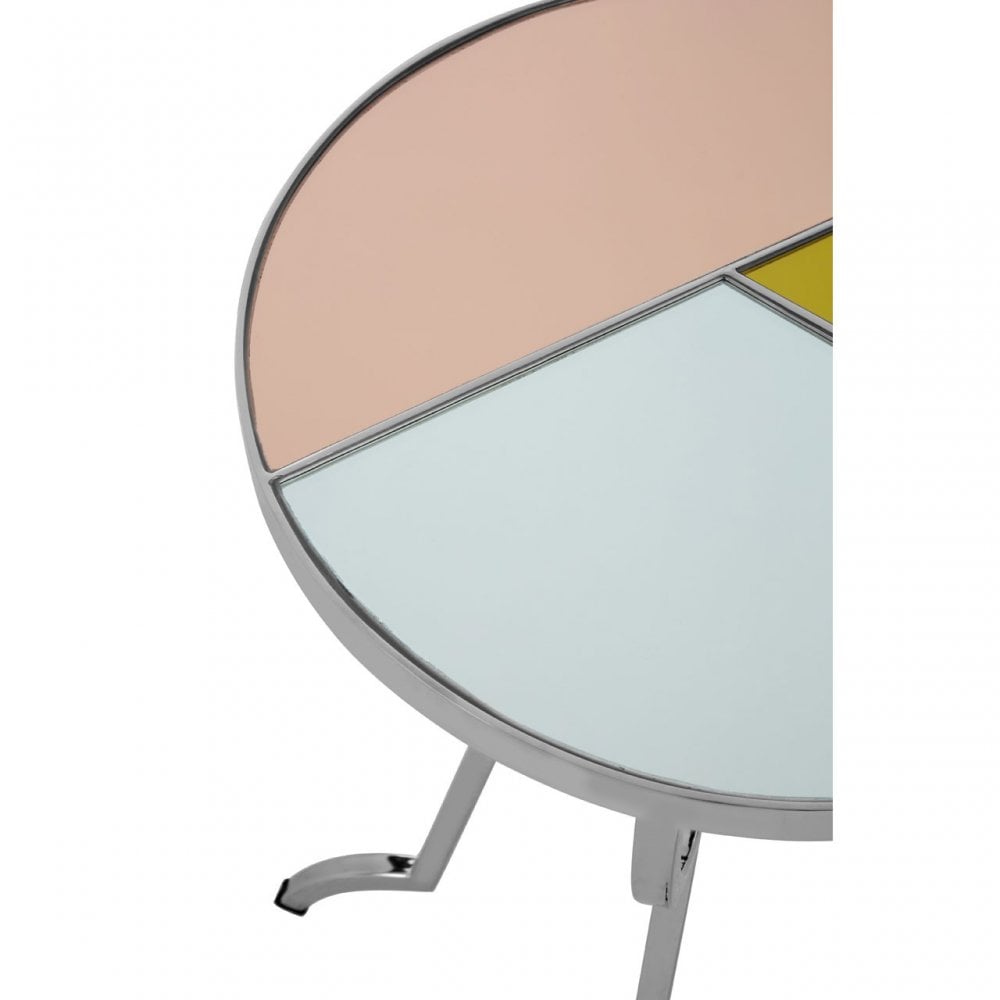 Sudia Round Side Table, Mirrored Glass, Stainless Steel