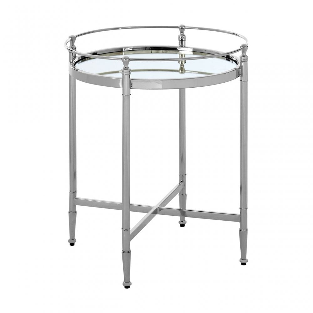 Zach Round Side Table, Aluminium, Brass, Mirrored Glass, Stainless Steel, Silver