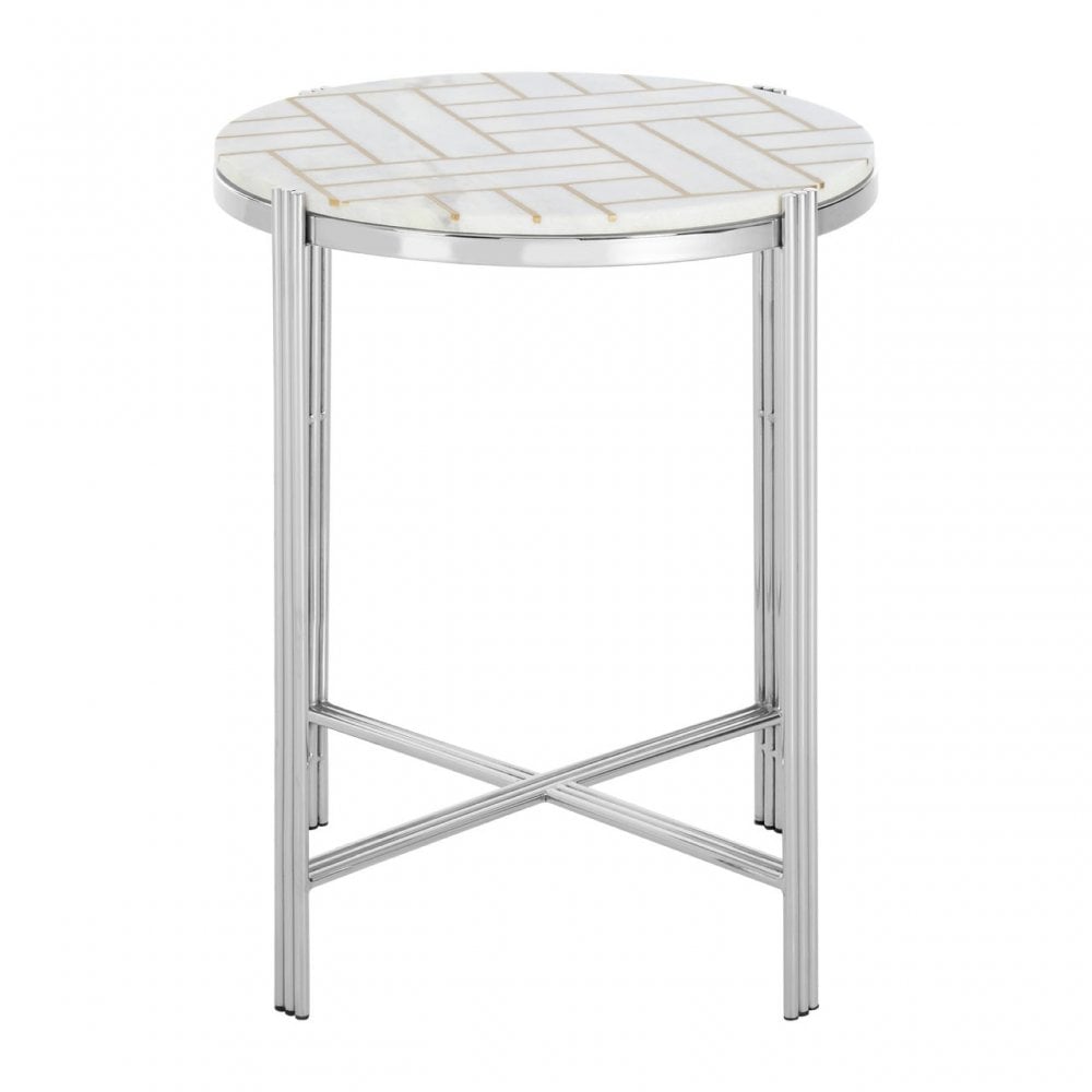 Eva Side Table, Marble, Stainless Steel, White