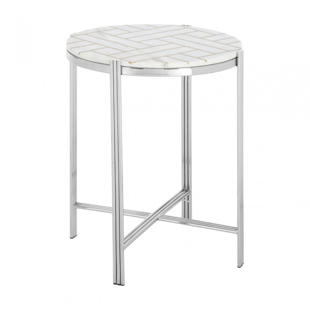 Eva Side Table, Marble, Stainless Steel, White