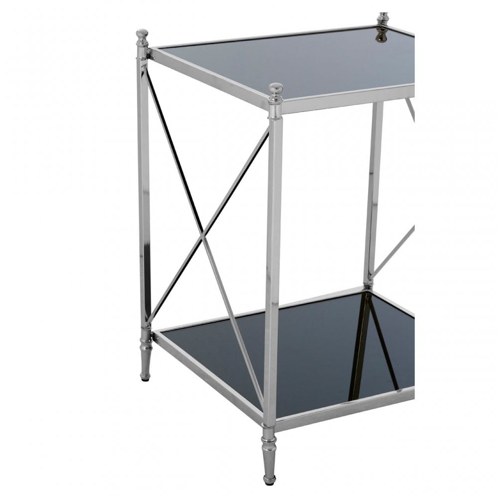 Hoffmann Side Table, Aluminium, Mirrored Glass, Stainless Steel, Black