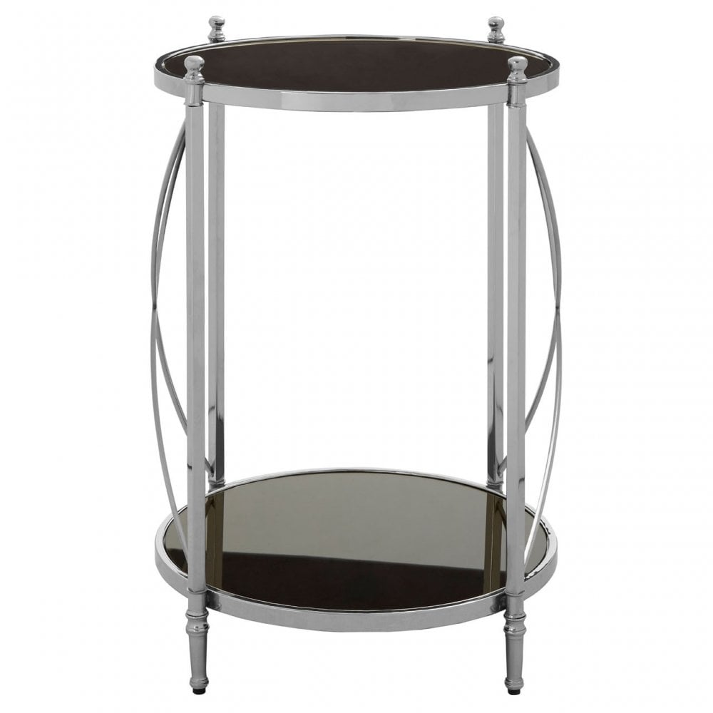 Hoffmann Round Side Table, Aluminium, Mirrored Glass, Stainless Steel, Black