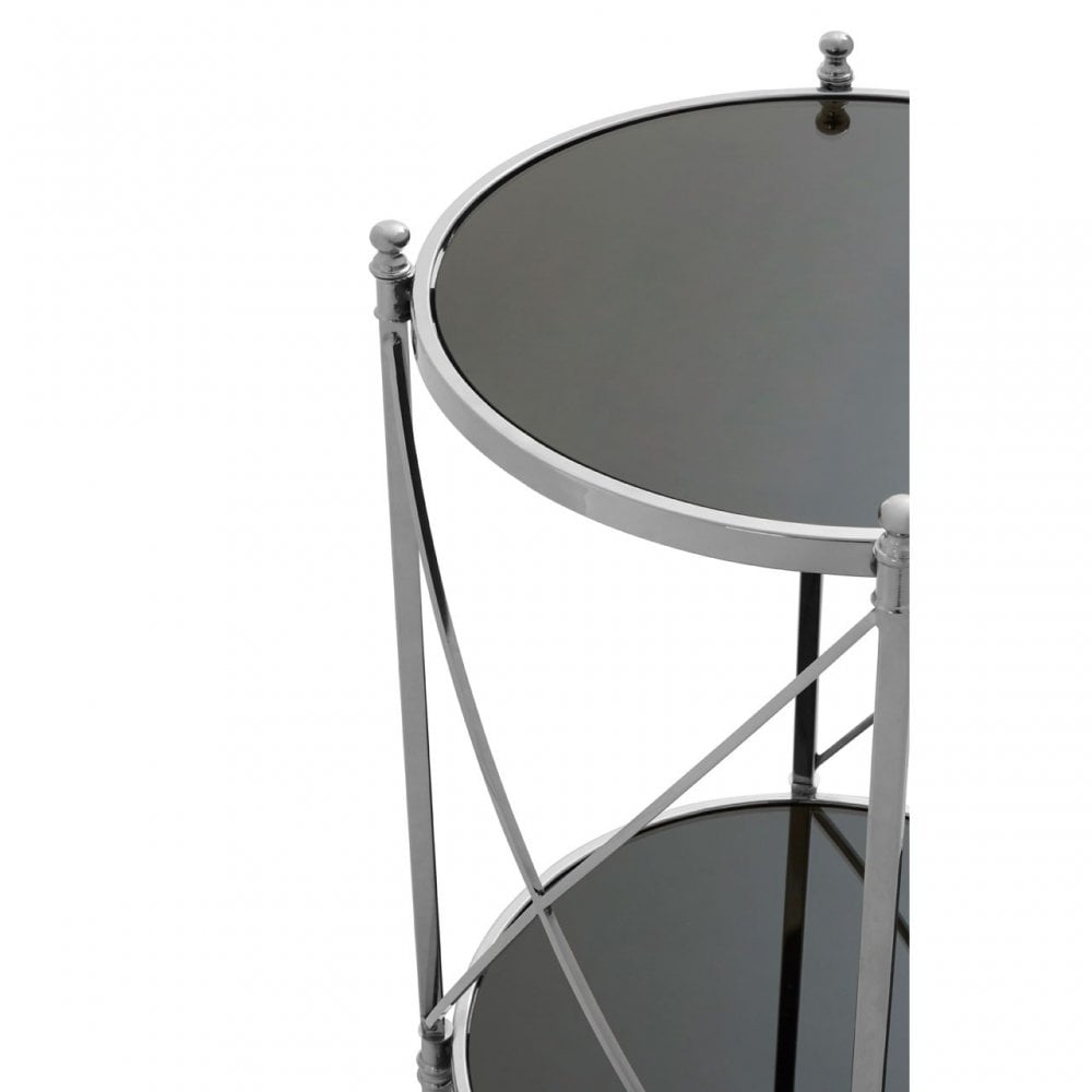 Hoffmann Round Side Table, Aluminium, Mirrored Glass, Stainless Steel, Black