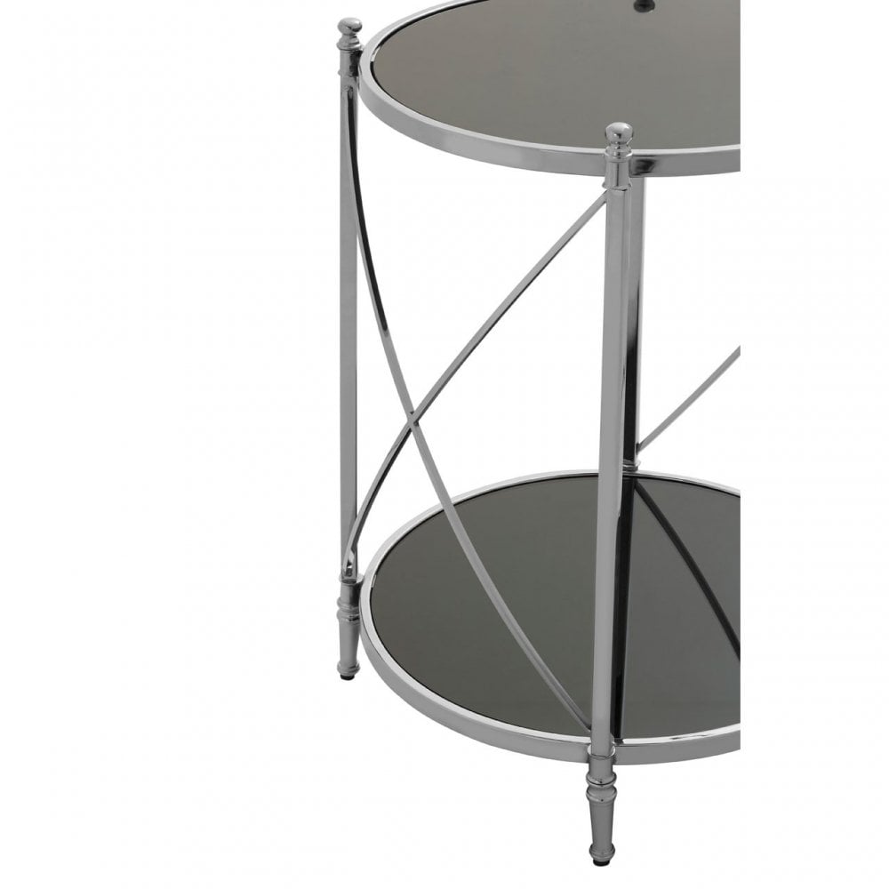 Hoffmann Round Side Table, Aluminium, Mirrored Glass, Stainless Steel, Black