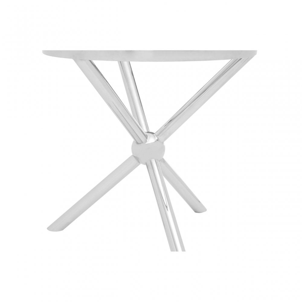 Donal Round / Silver Side Table, Steel, Tempered Glass, Silver