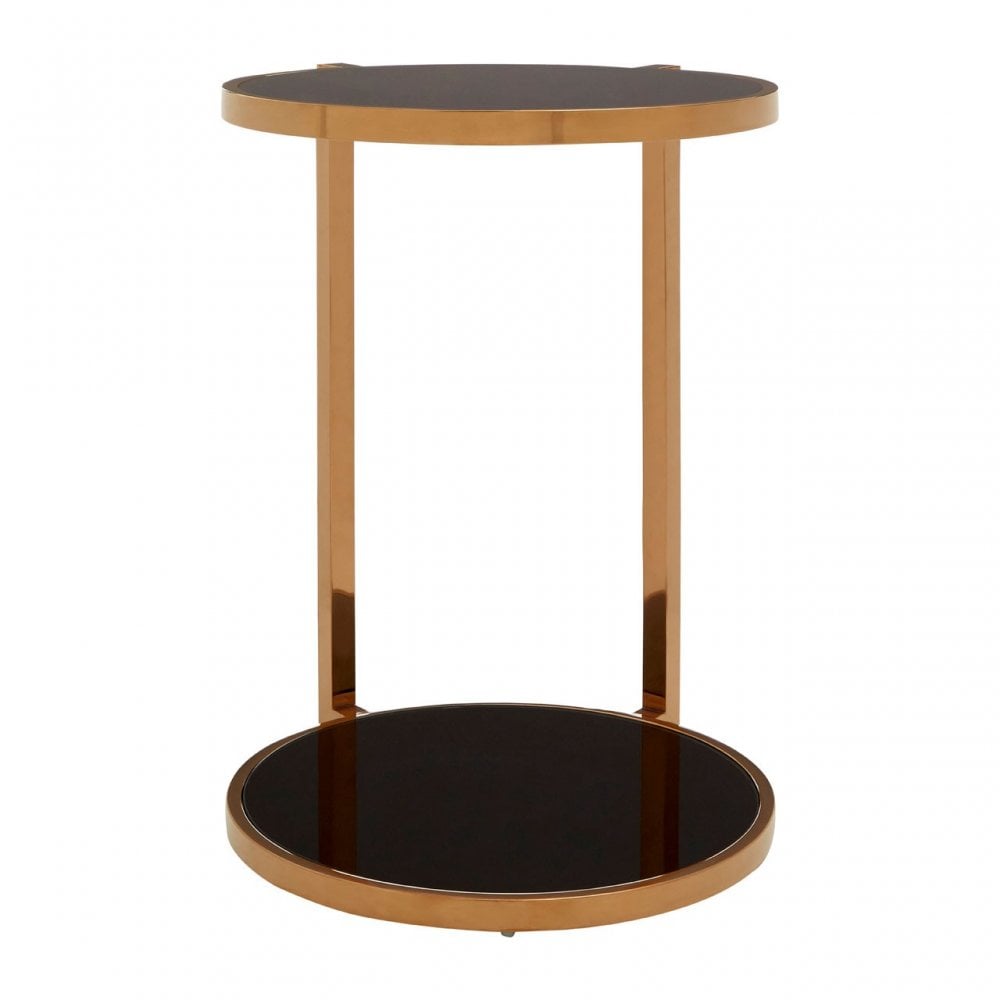 Donal 2 Tier Side Table, Steel, Tempered Glass, Gold