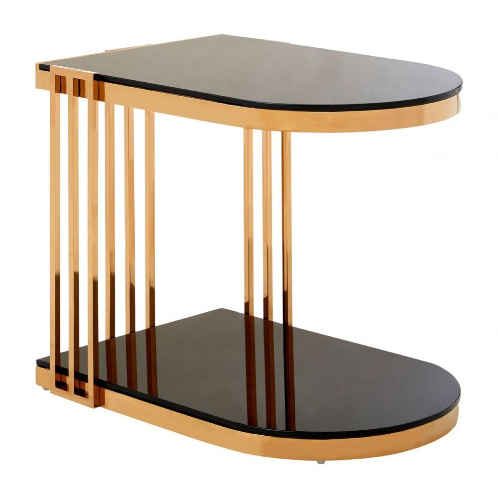 Donal Rose Gold / U-Shaped Side Table, Steel, Tempered Glass, Rose Gold