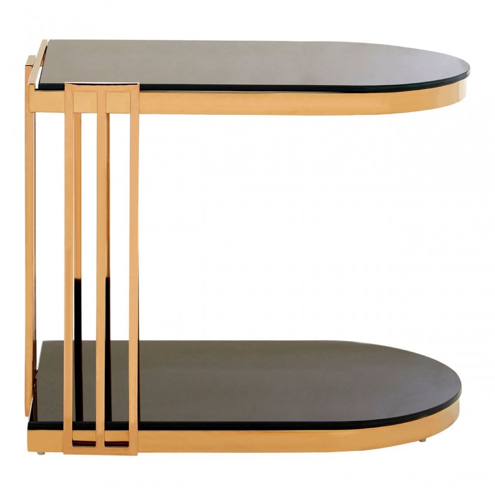 Donal Rose Gold / U-Shaped Side Table, Steel, Tempered Glass, Rose Gold