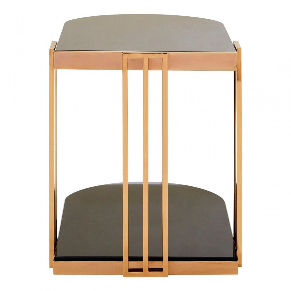 Donal Rose Gold / U-Shaped Side Table, Steel, Tempered Glass, Rose Gold