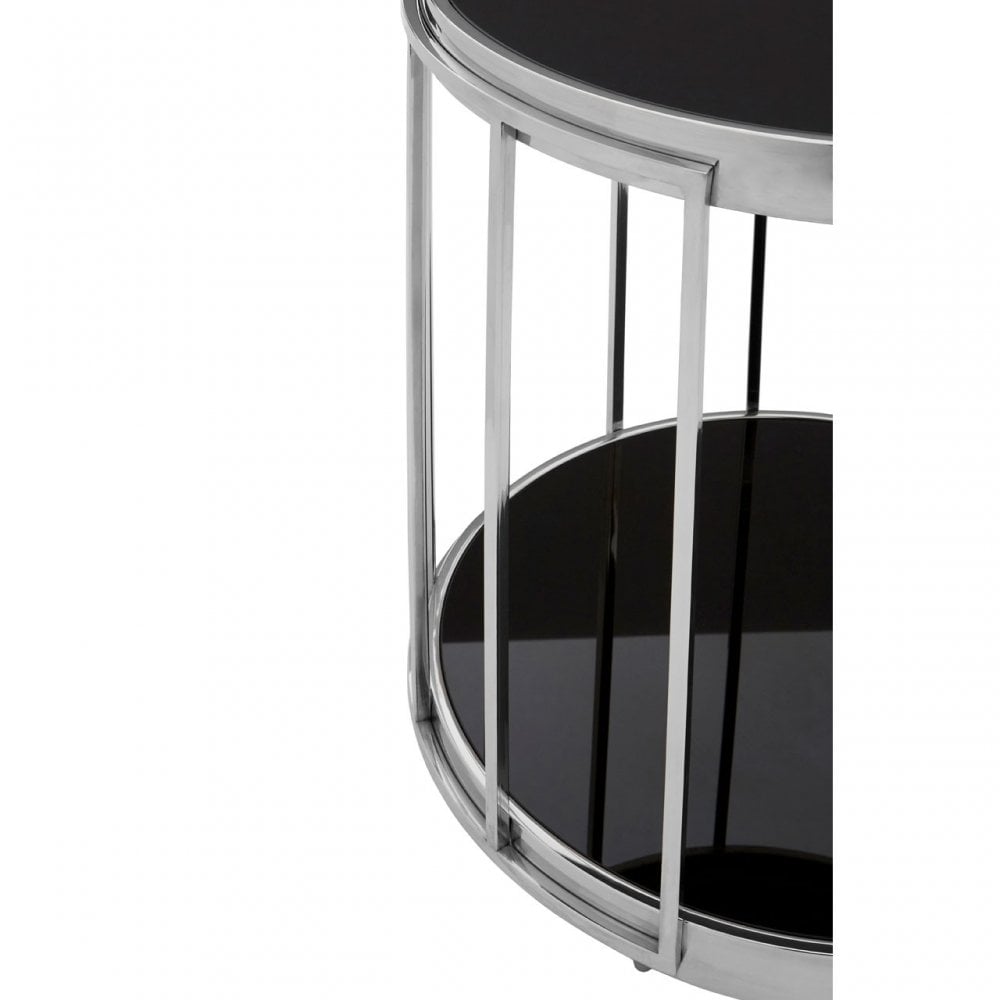 Donal Silver Cage Design Side Table, Steel, Tempered Glass, Silver