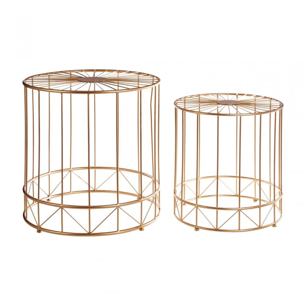 Set of 2 Lexi Round Side Tables, Metal, Gold