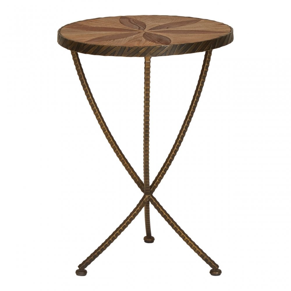 Elmo Small Side Table, Elm Wood, Iron, Brown