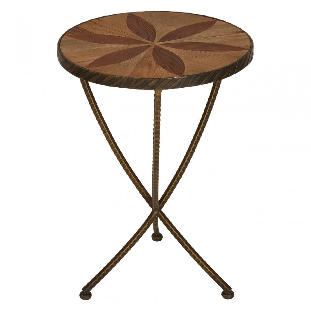 Elmo Small Side Table, Elm Wood, Iron, Brown