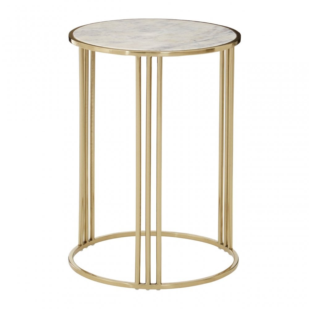 Macy Round Side Table, Marble, Steel, Gold