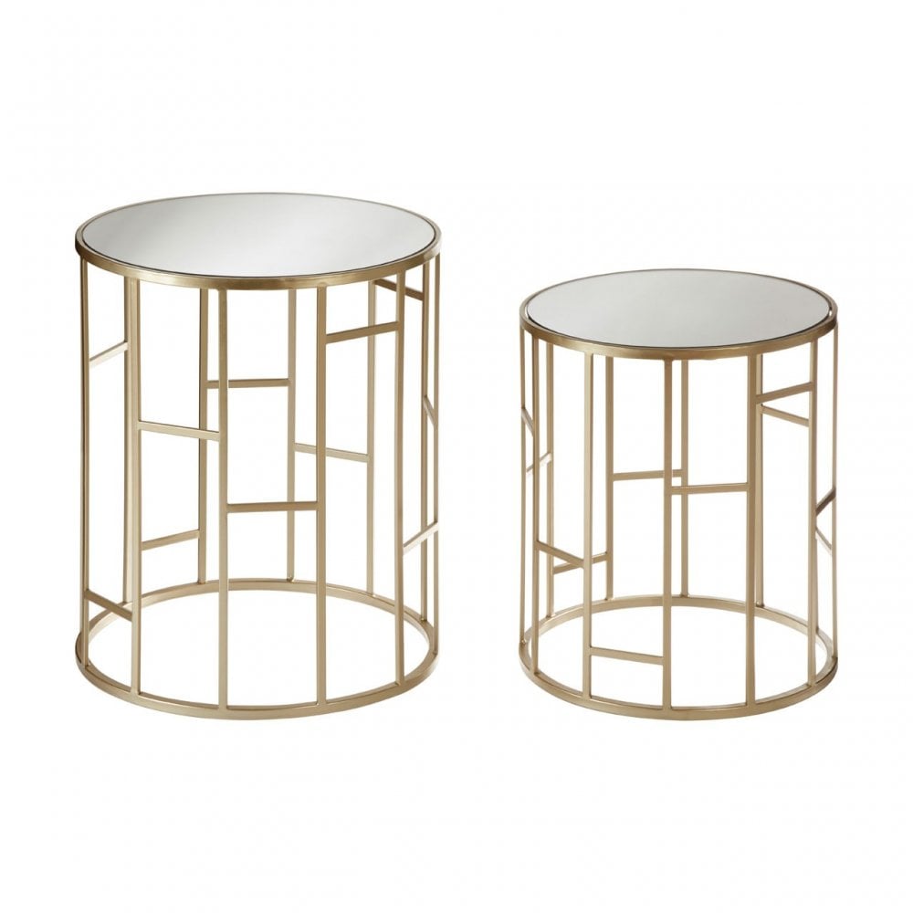Anvil Mirror Top Tables, Iron, Mirrored Glass, Champagne