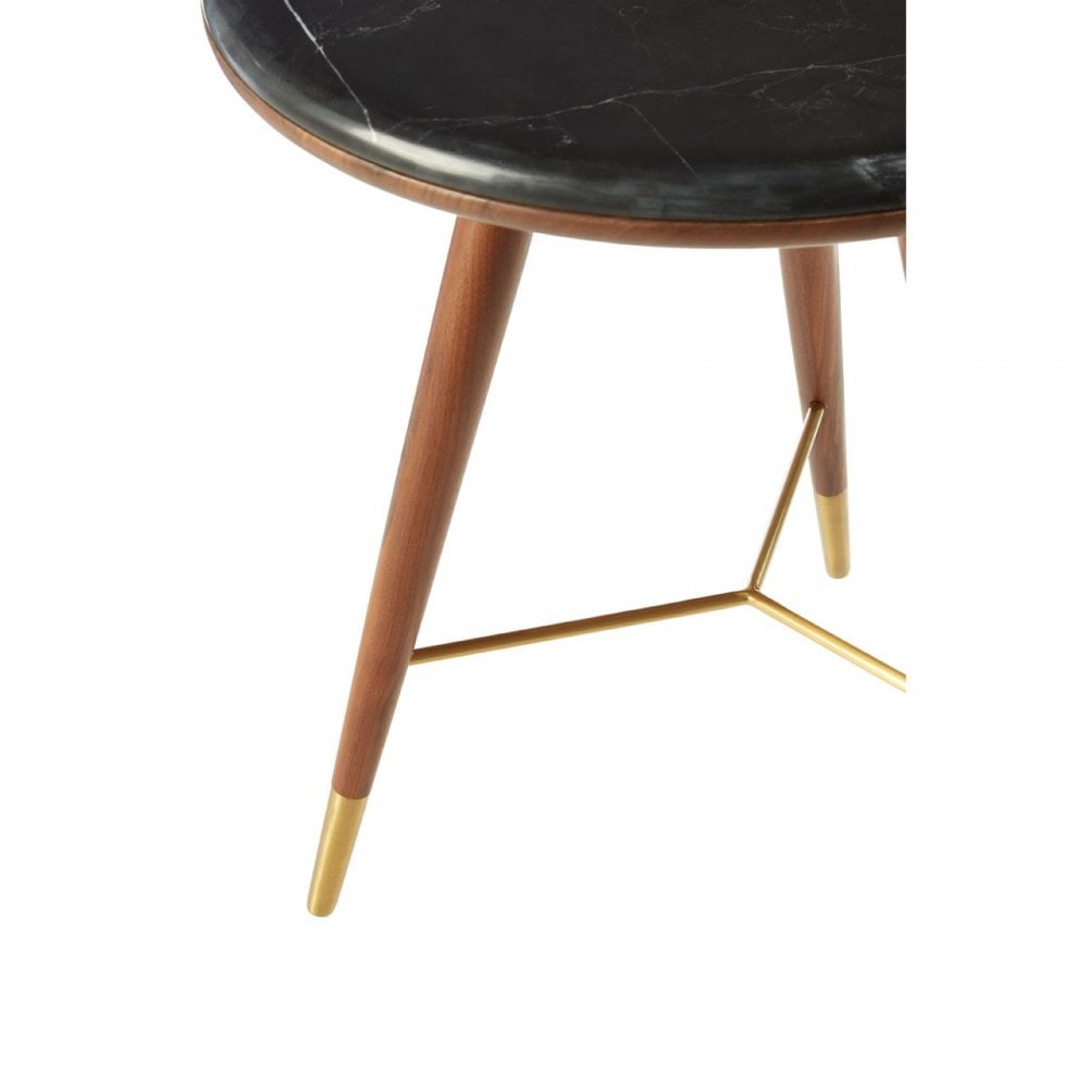 Kenso End Table, Brass, Marble, Walnut Wood, Natural