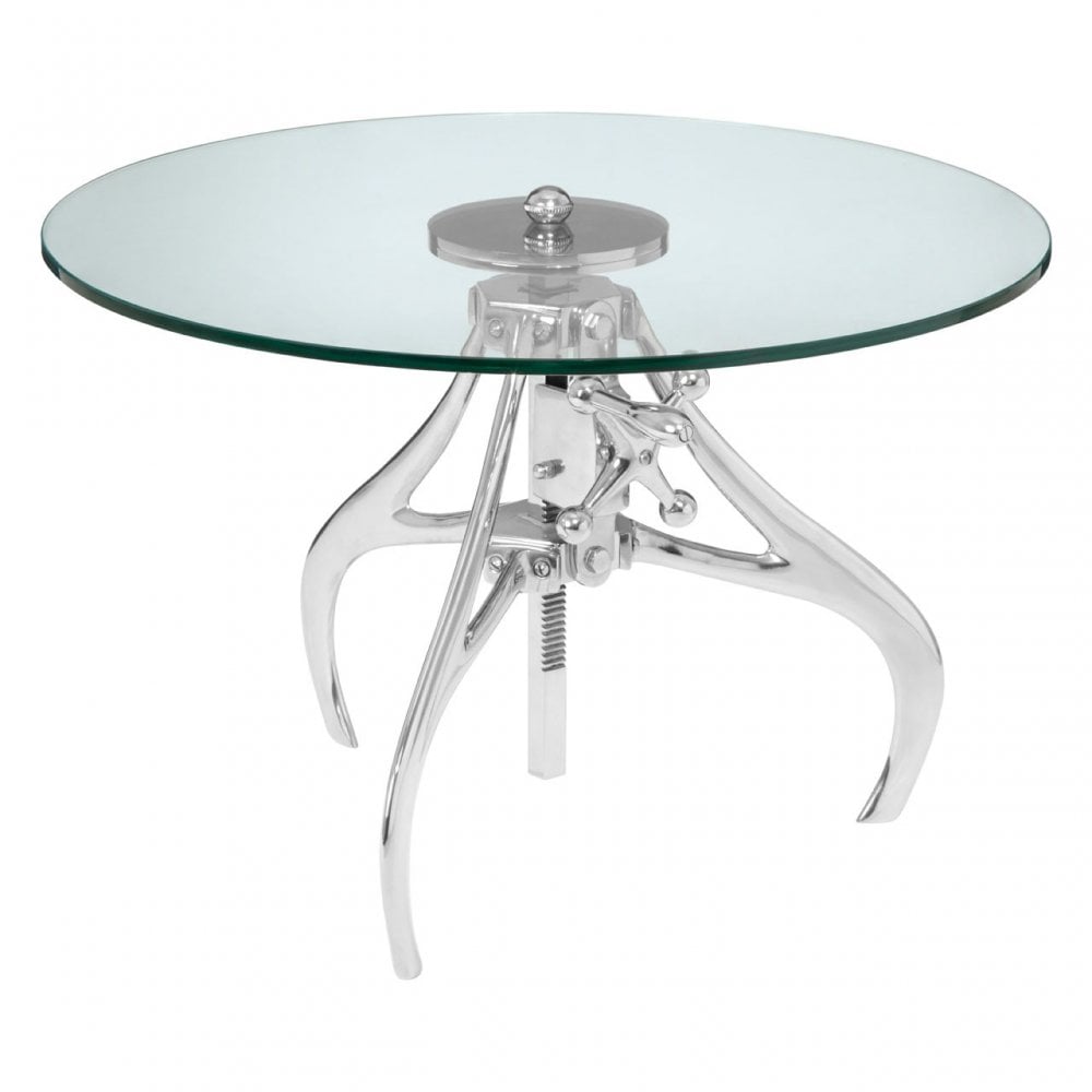 Maxi Crank Mechanism Metal / Glass Table, Aluminium, Glass, Silver