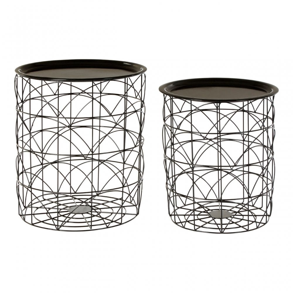 Black Wire Basket Tables Set of 2, Metal, Black