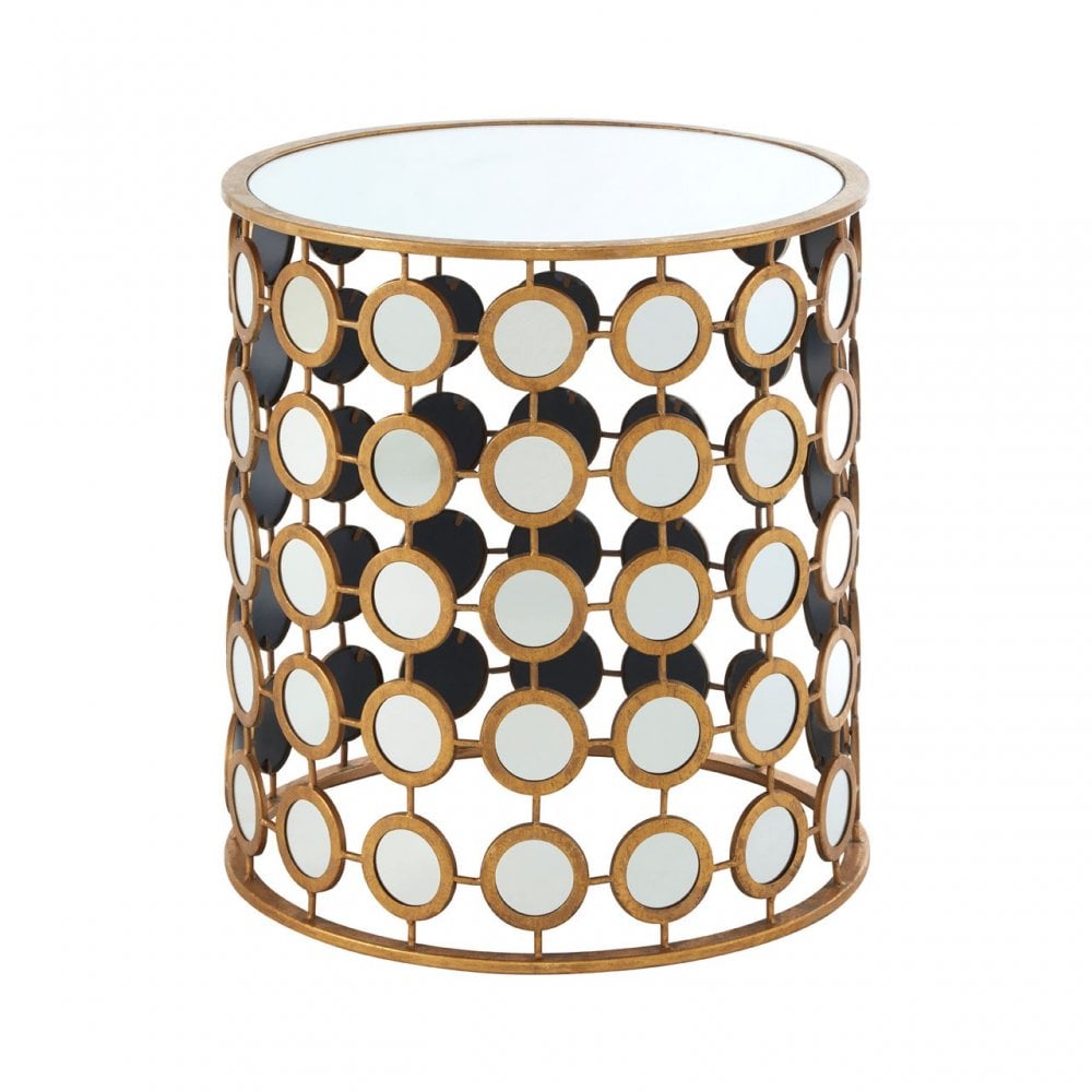 Zodiac Gold Finish Mirror Side Table, Mirrored Glass, Gold