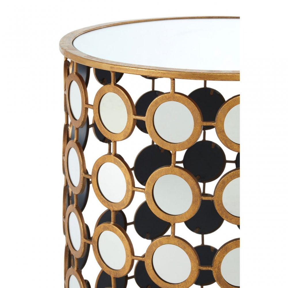 Zodiac Gold Finish Mirror Side Table, Mirrored Glass, Gold